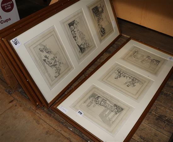 After Thomas Rowlandson, set of 12 uncoloured engravings Comforts of Bath, in 4 frames, as republished 1857